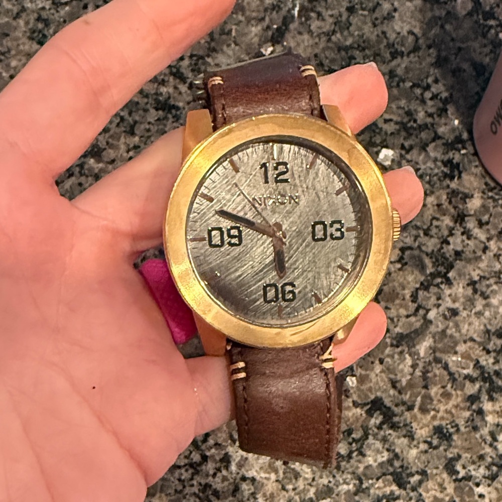 Nixon Gold and Brown Leather Men's Watch